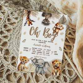 Oh Boy Safari Animals Boho Baby Shower 招待状