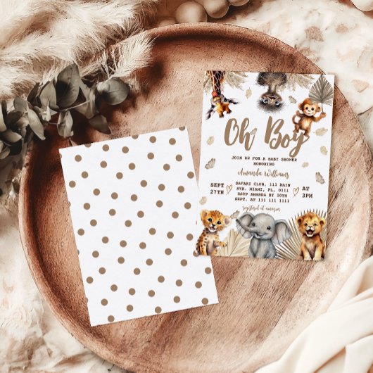 Oh Boy Safari Animals Boho Baby Shower 招待状