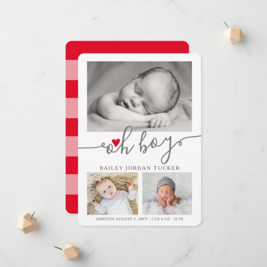 Oh Boy Scriptクリスマス赤いハートコラージュ写真 案内状 (正面/裏面インサイチュ)