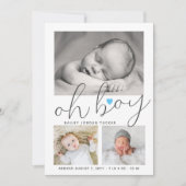 Oh Boy Scriptブルーハートコラージフォト誕生 案内状 (正面)