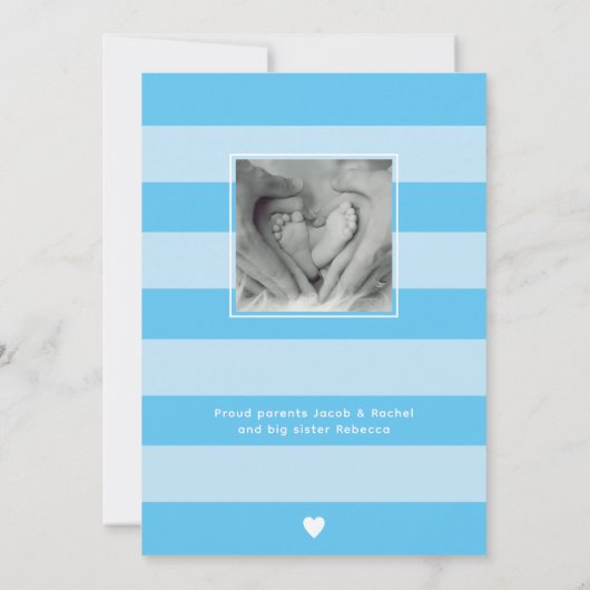 Oh Boy Scriptブルーハートコラージフォト誕生 案内状 (裏面)