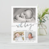 Oh Boy Scriptブルーハートコラージフォト誕生 案内状 (スタンド正面)