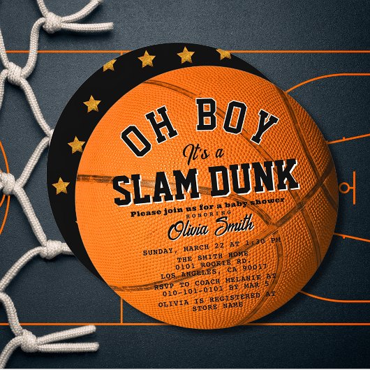 Oh Boy Slam Dunk Basketball Boy Baby Shower Circle 招待状