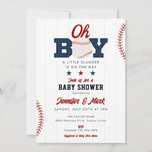 Oh Boy Slugger Baseball Photo Baby Shower 招待状 (正面)