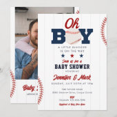 Oh Boy Slugger Baseball Photo Baby Shower 招待状 (正面/裏面)