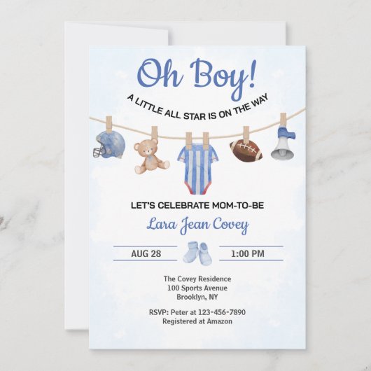 Oh Boy Sports Baby Shower 招待状 (正面)