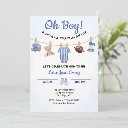 Oh Boy Sports Baby Shower 招待状 (スタンド正面)
