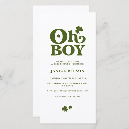 Oh Boy St. Patrick's Day Baby Shower Digital Evite 案内状 (正面/裏面)