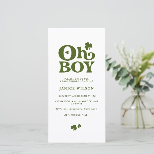Oh Boy St. Patrick's Day Baby Shower Digital Evite 案内状 (スタンド正面)