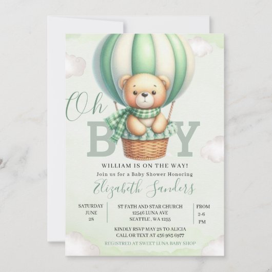 Oh Boy, Teddy Bear Baby Shower Boy 招待状 (正面)