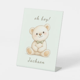 Oh Boy Teddy Bear Baby Shower Welcome Sign 台座サイン