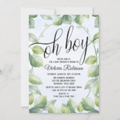 Oh Boy Water Color Greenery Boy Baby Shower 招待状 (正面)