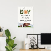 Oh Boy Water Color Woodland Bear Welcome ポスター (ホームオフィス)