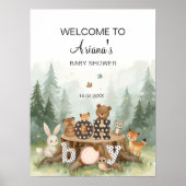 Oh Boy Water Color Woodland Safari Animal Welcome ポスター (正面)