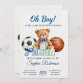  "Oh Boy" Watercolor  Baby Shower Invitation 招待状 (正面/裏面)