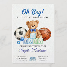  "Oh Boy" Watercolor  Baby Shower Invitation 招待状