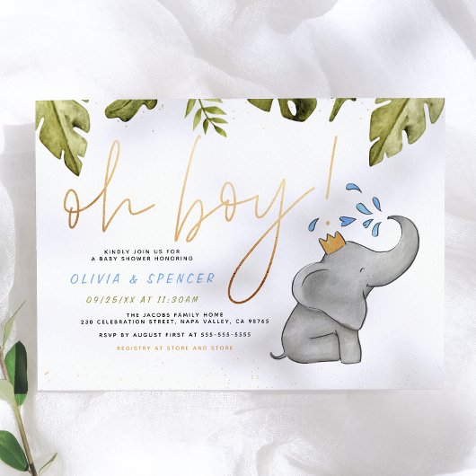 Oh Boy Watercolor Elephant スプリンクルベビーシャワー 招待状