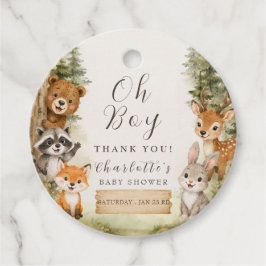 Oh Boy Watercolor Rustic Woodland ベビーシャワー フェイバータグ