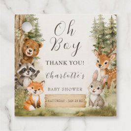 Oh Boy Watercolor Rustic Woodland ベビーシャワー フェイバータグ