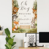 Oh Boy Watercolor Rustic Woodland ベビーシャワー ポスター (ホームオフィス)