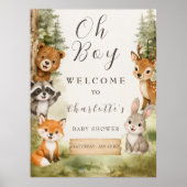 Oh Boy Watercolor Rustic Woodland ベビーシャワー ポスター (正面)