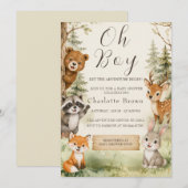 Oh Boy Watercolor Rustic Woodland ベビーシャワー  招待状 (正面/裏面)