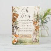 Oh Boy Watercolor Rustic Woodland ベビーシャワー  招待状 (スタンド正面)