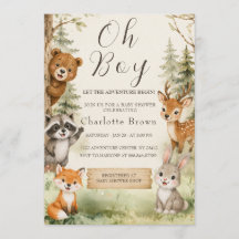 Oh Boy Watercolor Rustic Woodland ベビーシャワー 