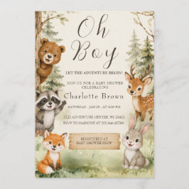 Oh Boy Watercolor Rustic Woodland ベビーシャワー  招待状