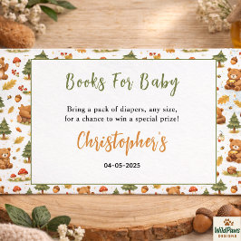 Oh Boy Watercolor Woodland Bear Baby Shower エンクロージャーカード