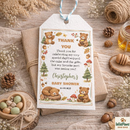 Oh Boy Watercolor Woodland Bear Baby Shower ギフトタグ