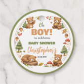 Oh Boy Watercolor Woodland Bear Baby Shower フェイバータグ (正面)
