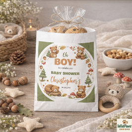 Oh Boy Watercolor Woodland Bear Baby Shower フェイバーバッグ