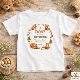 Oh Boy Watercolor Woodland Bear Baby Shower ベビーTシャツ