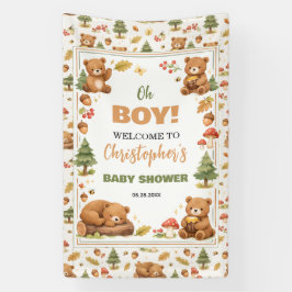 Oh Boy Watercolor Woodland Bear Baby Shower 横断幕