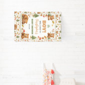 Oh Boy Watercolor Woodland Bear Baby Shower 横断幕 (インサイチュ)