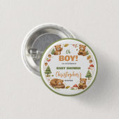 Oh Boy Watercolor Woodland Bear Baby Shower 缶バッジ (正面&裏面)