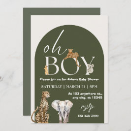 Oh Boy Wild One Animals Boy Baby Shower 招待状