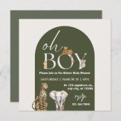 Oh Boy Wild One Animals Boy Baby Shower 招待状 (正面/裏面)