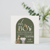 Oh Boy Wild One Animals Boy Baby Shower 招待状 (スタンド正面)