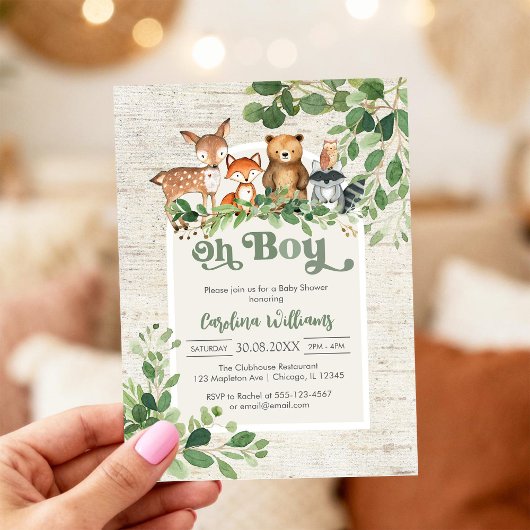 Oh Boy Woodland Animals Baby Shower Invitation 招待状