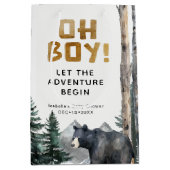 Oh Boy Woodland Bear Adventure Baby Shower ミディアムペーパーバッグ (正面)