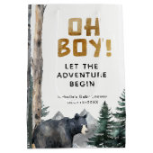 Oh Boy Woodland Bear Adventure Baby Shower ミディアムペーパーバッグ (裏面)