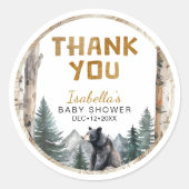 Oh Boy Woodland Bear | Baby Shower Thank You ラウンドシール (正面)