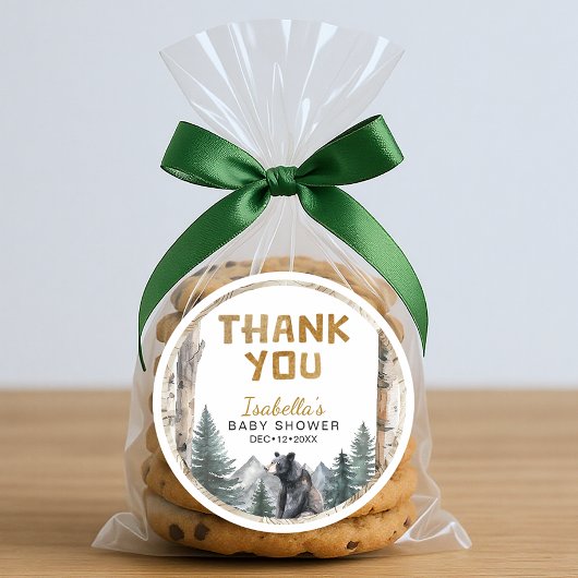 Oh Boy Woodland Bear | Baby Shower Thank You ラウンドシール