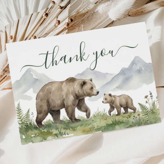 Oh Boy Woodland Bear Baby Shower Thank You Card 招待状