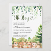 Oh Boy Woodland Photo Boy Baby Shower 招待状 (正面)