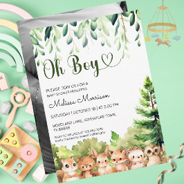 Oh Boy Woodland Photo Boy Baby Shower 招待状