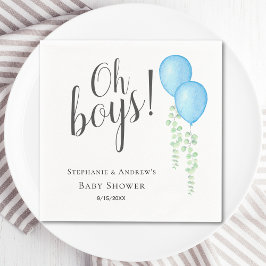 Oh Boys Blue Balloon Twin Boys Baby Shower スタンダードカクテルナプキン