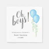 Oh Boys Blue Balloon Twin Boys Baby Shower スタンダードカクテルナプキン (正面)